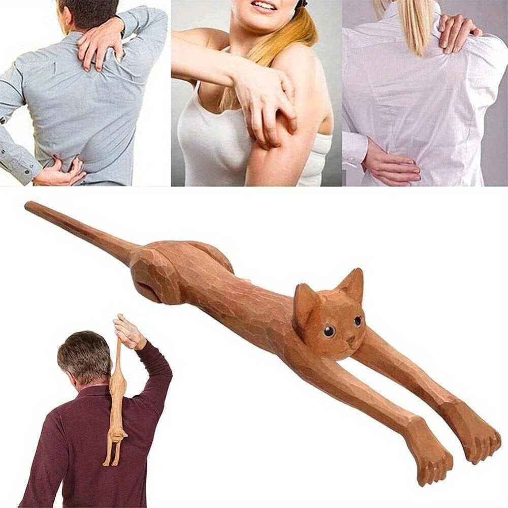 Wooden Cat Shaped Back Scraper, Manual Massage Tool, Manual Back Scratcher