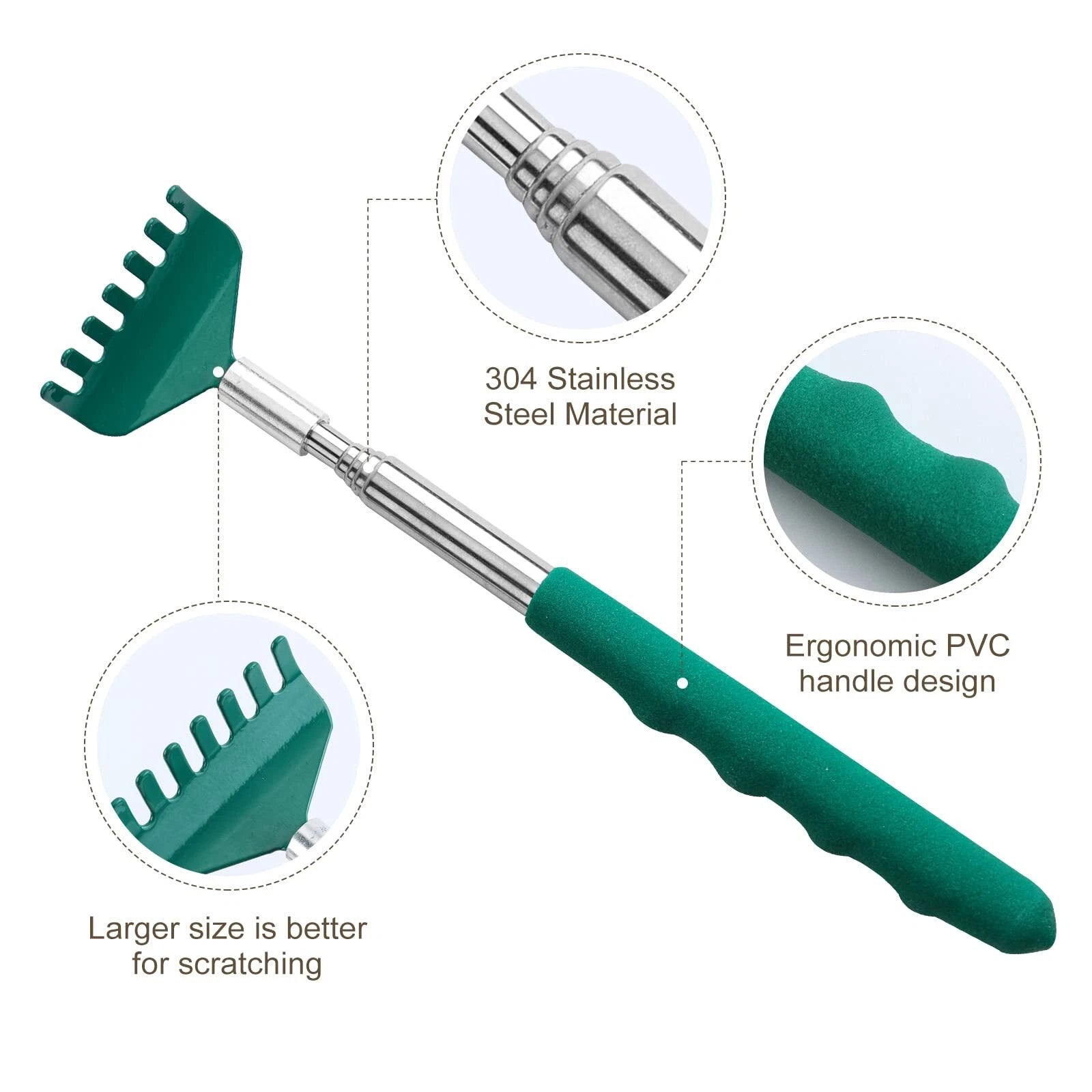 3 Pack Extendable Back Scratcher, Stainless Steel Portable Telescoping Back