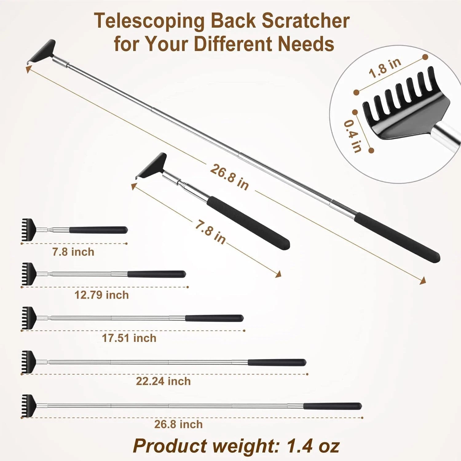 3Pcs Back Scratcher Extendable Telescoping Massager Portable Stress Relief Tool
