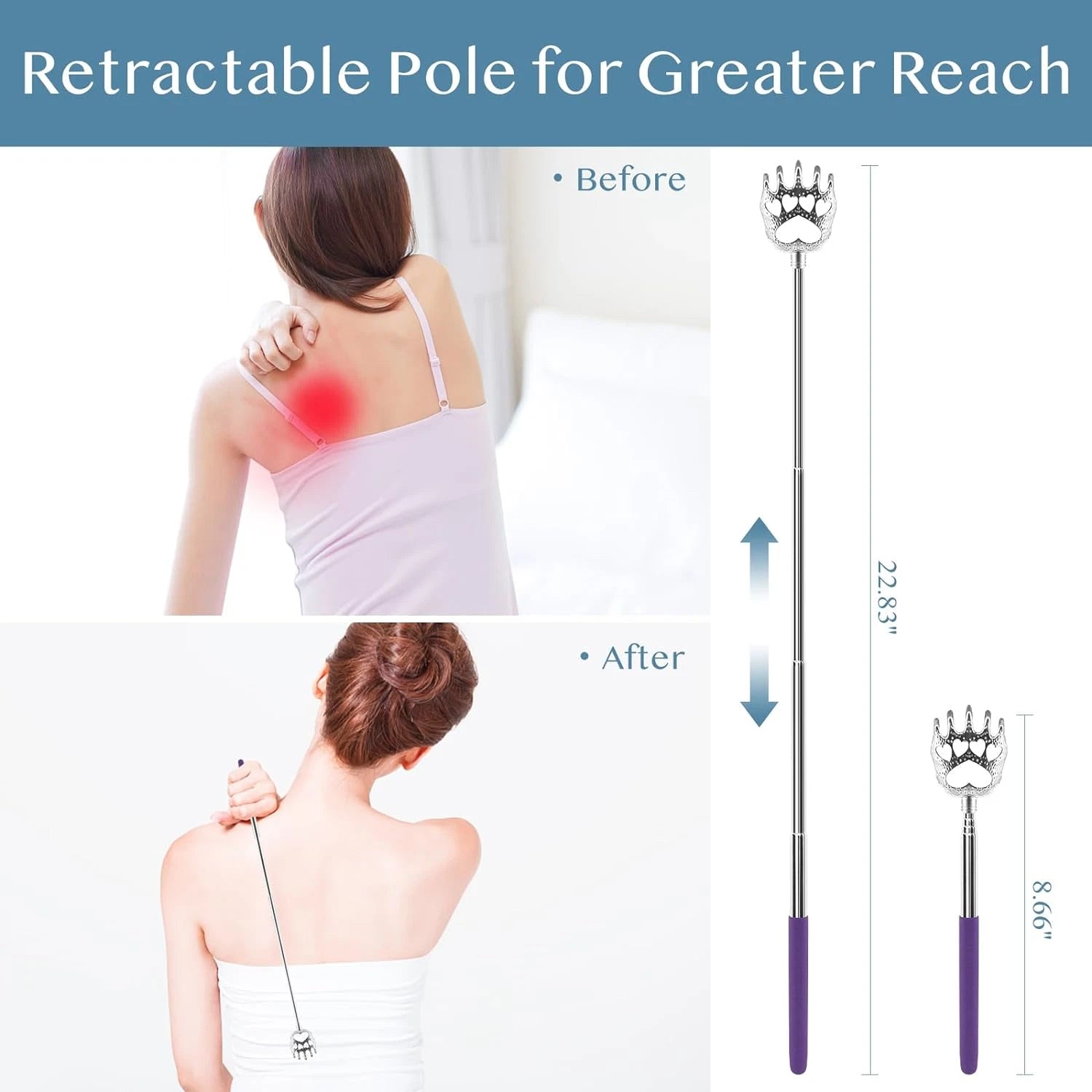 (4-Pack) Portable Extendable Telescopic Bear Claws Metal Back Scratchers/Hand Ma
