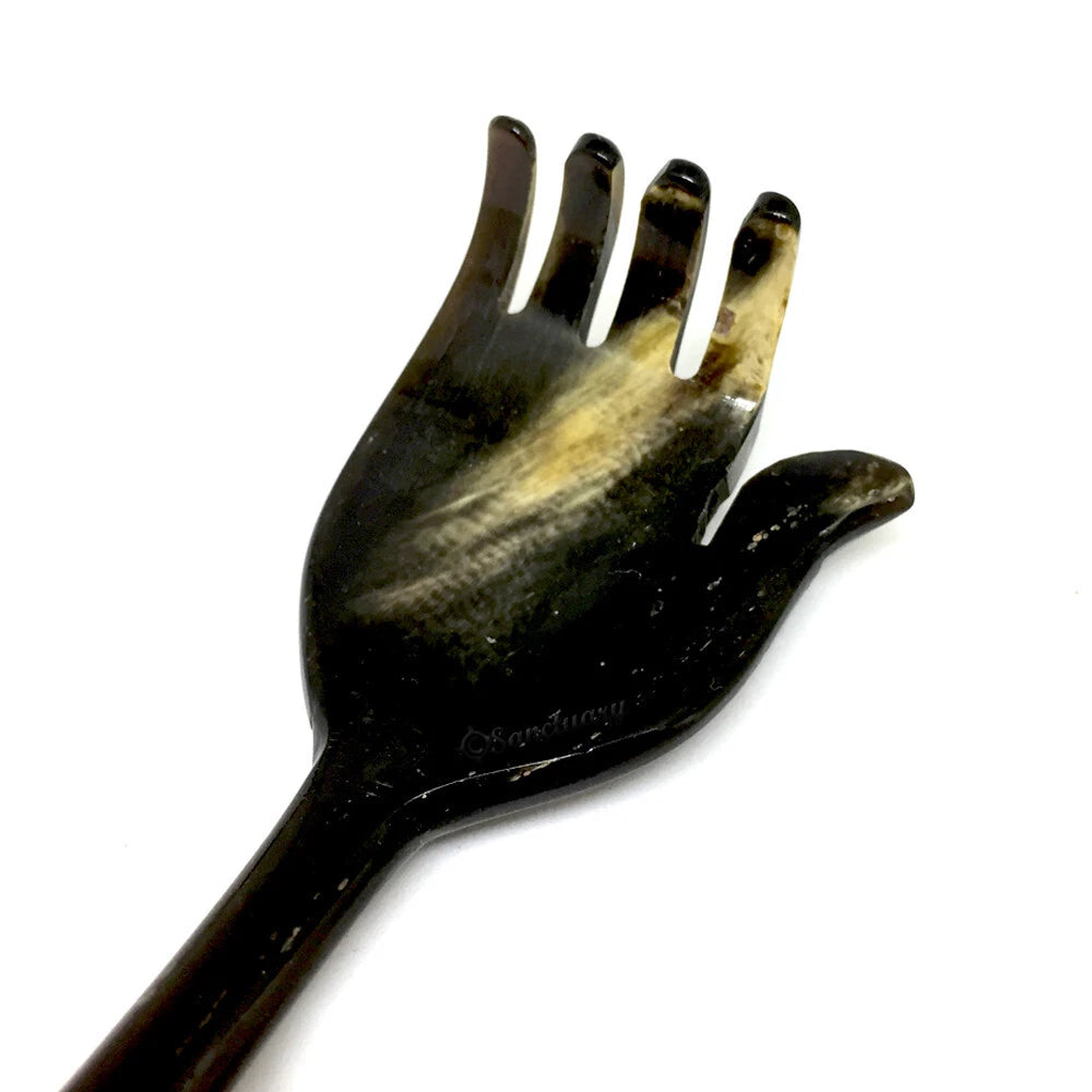 Back Scratcher Buffalo-Horn Massager Wooden Handle Durable Handmade Craft 17"