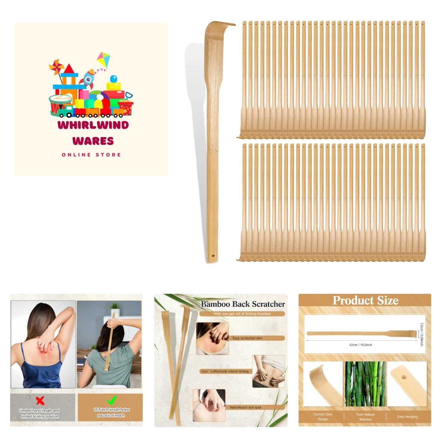 50 Pcs Bamboo Back Scratcher Bulk Traditional Manual Back Massager Wooden Lon...