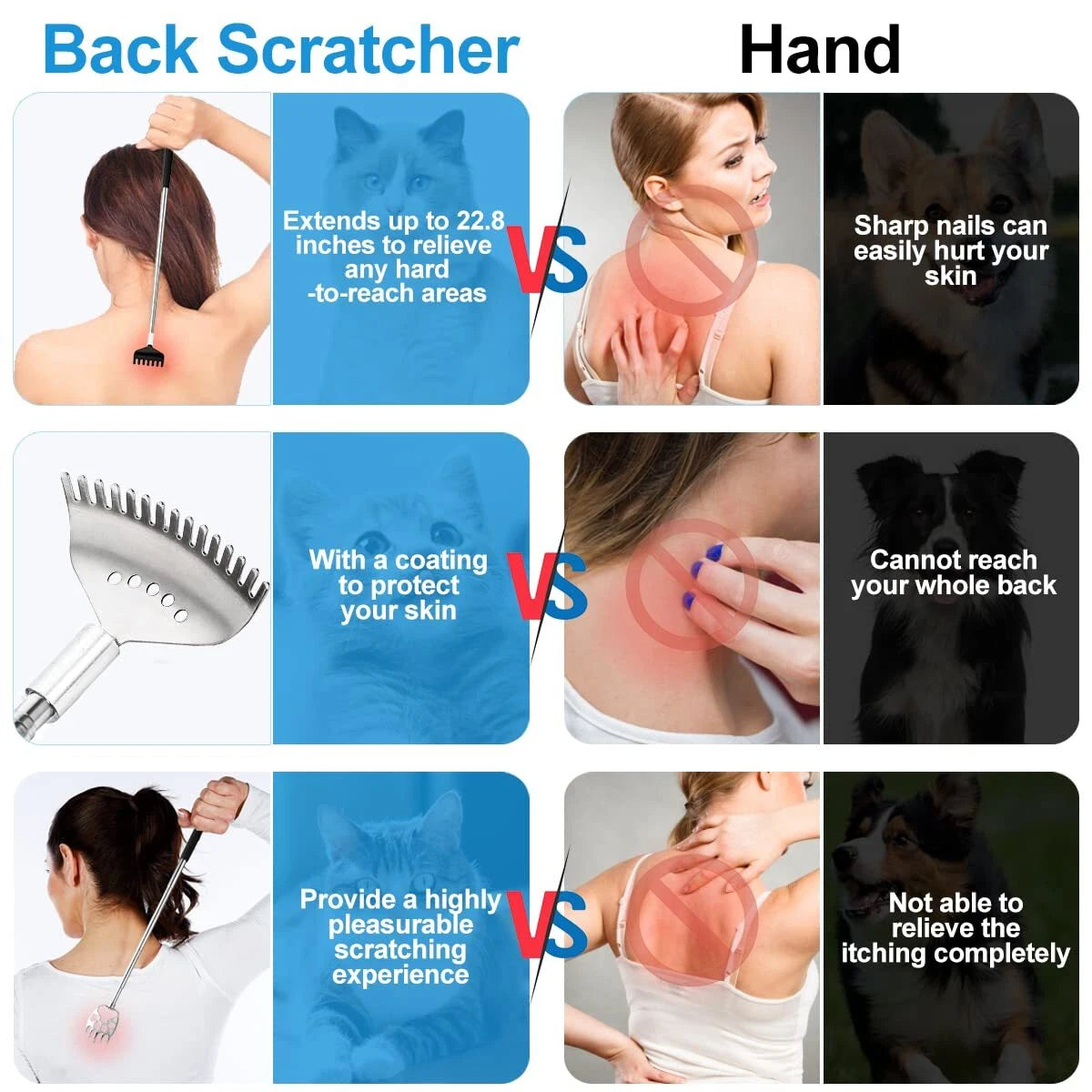 3 Pack Different Back Scratcher Metal Portable Telescoping with Rubber Handles