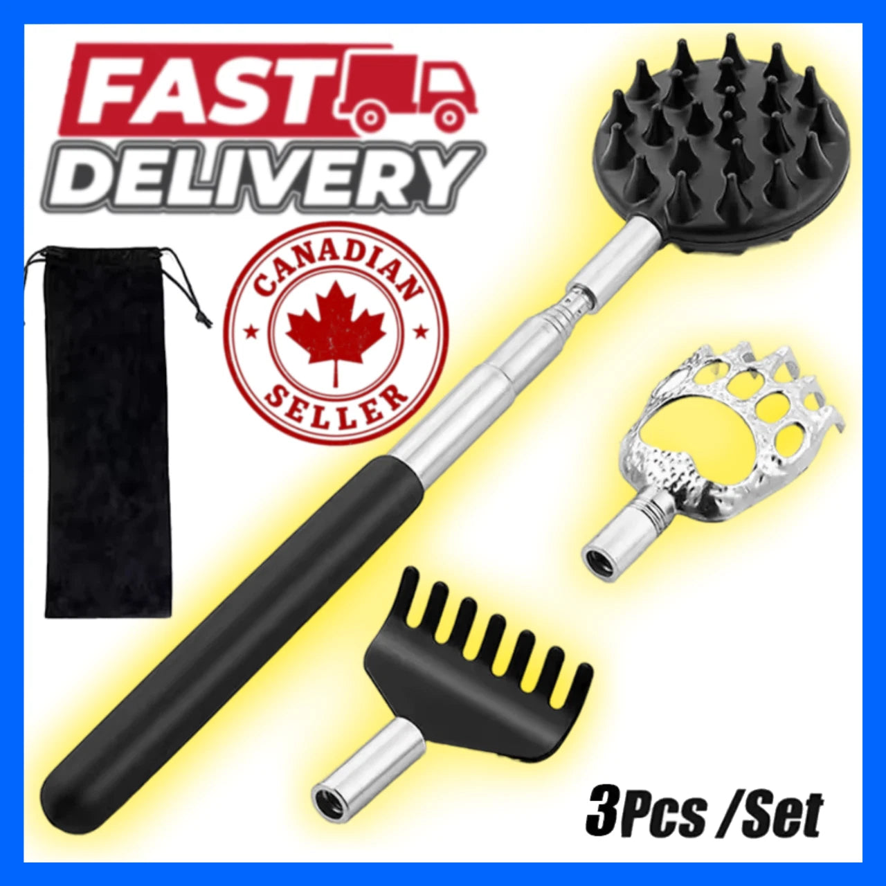 3Pcs Telescopic Back Scratcher Set Extendable Itch Relief Massage Portable Stick