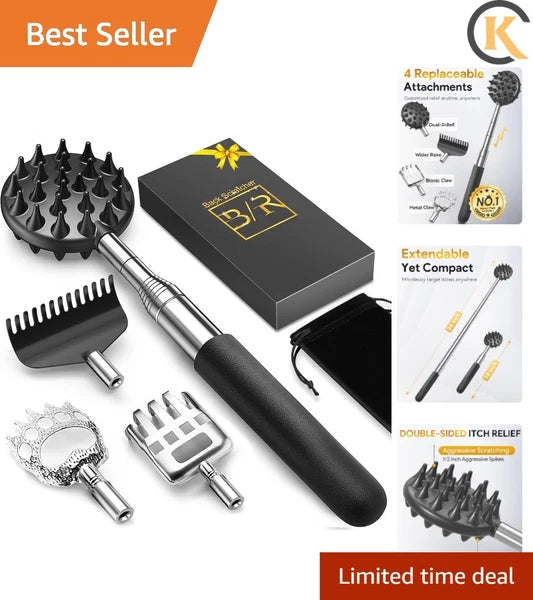 Compact Telescoping Back Scratcher - Featuring 4 Heads for Ultimate Relaxation