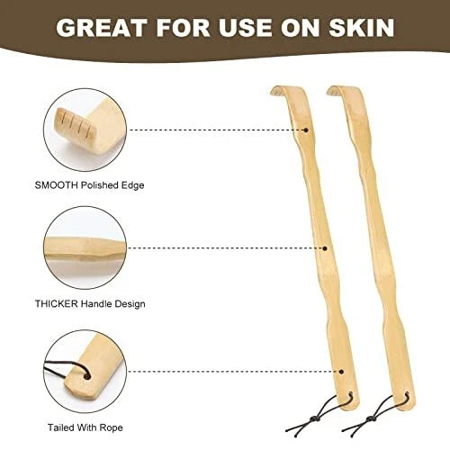 2 Pack Wooden Bamboo Back Scratcher Long Handle Itch Refief Stick for Adults