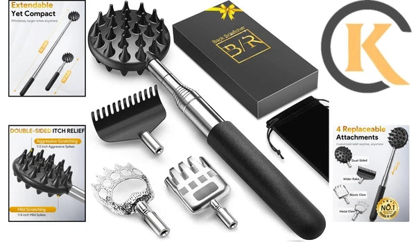 Compact Telescoping Back Scratcher - Featuring 4 Heads for Ultimate Relaxation