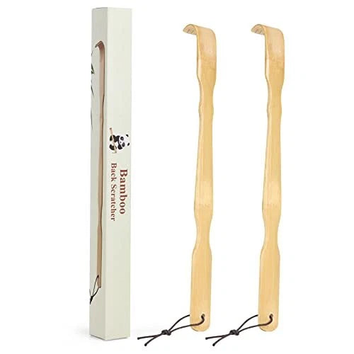 2 Pack Wooden Bamboo Back Scratcher Long Handle Itch Refief Stick for Adults