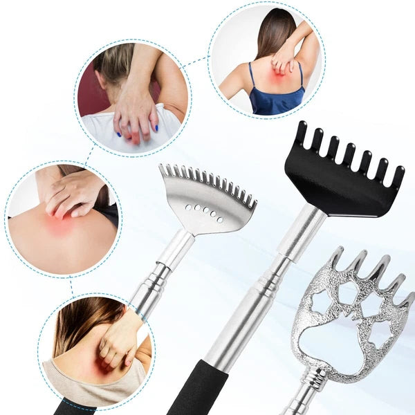 3 Pack Different Back Scratcher Metal Portable Telescoping with Rubber Handles