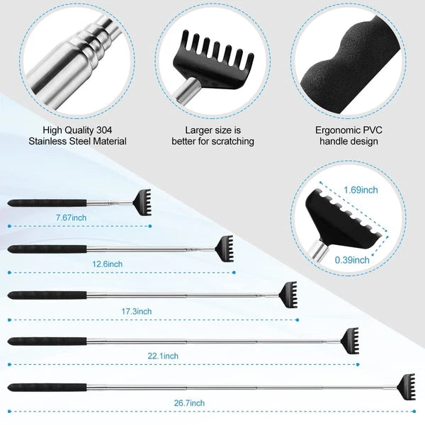 3 Pack Different Back Scratcher Metal Portable Telescoping with Rubber Handles