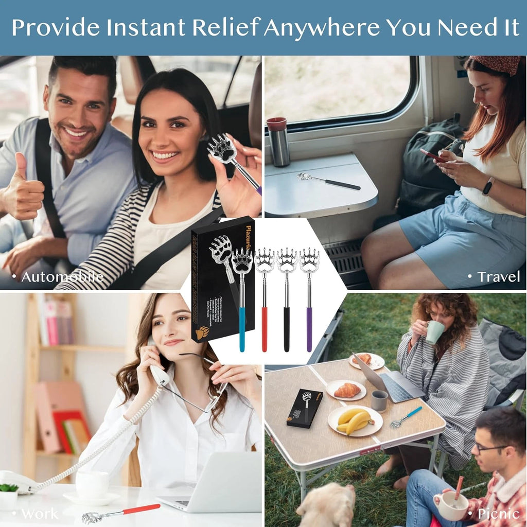 (4-Pack) Portable Extendable Telescopic Bear Claws Metal Back Scratchers/Hand Ma