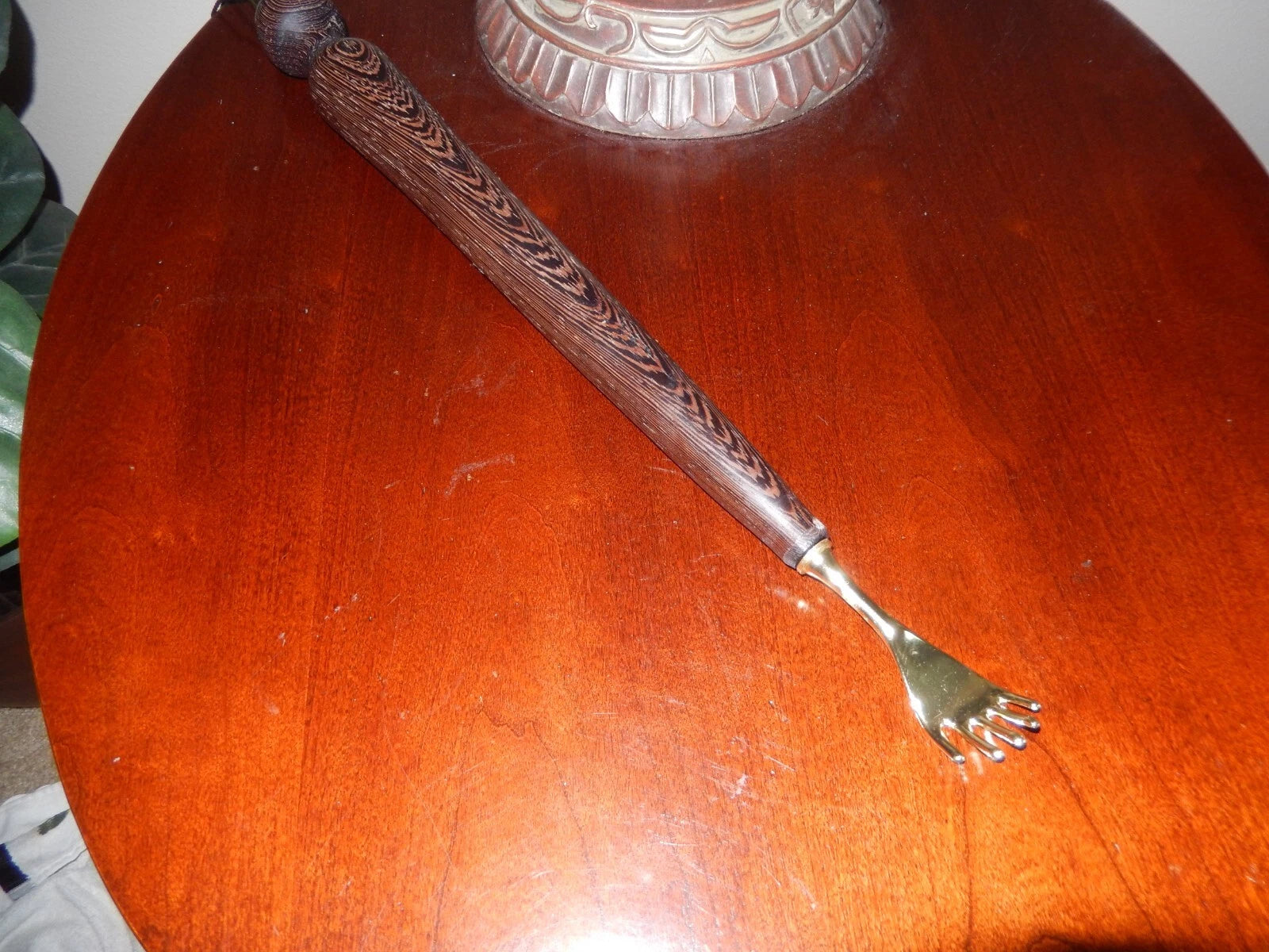 Vintage Rolled Wood, Brass Hand Back Scratcher