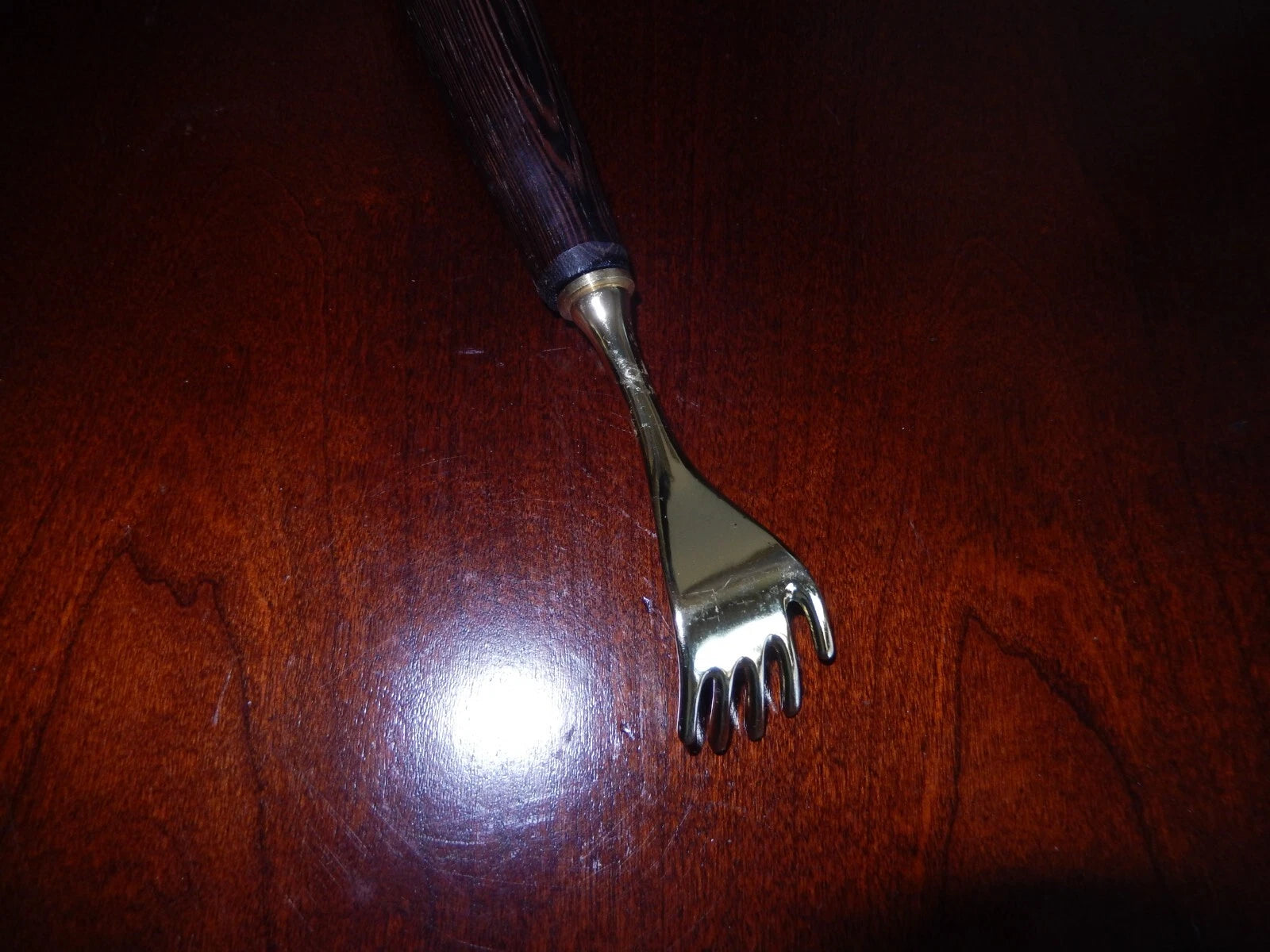 Vintage Rolled Wood, Brass Hand Back Scratcher