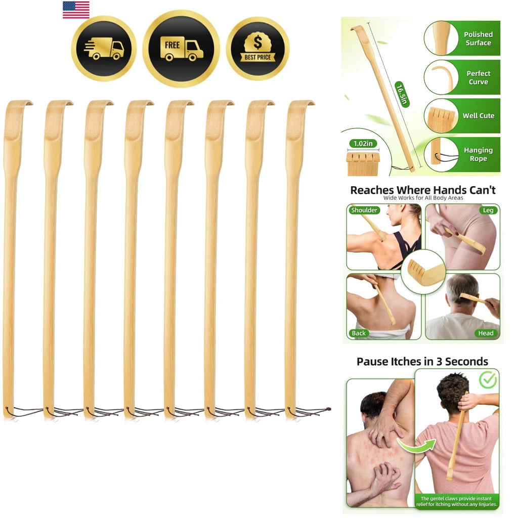 Back Scratchers 8 Pack Bamboo Long Handle Body Massagers for Adults Men Women