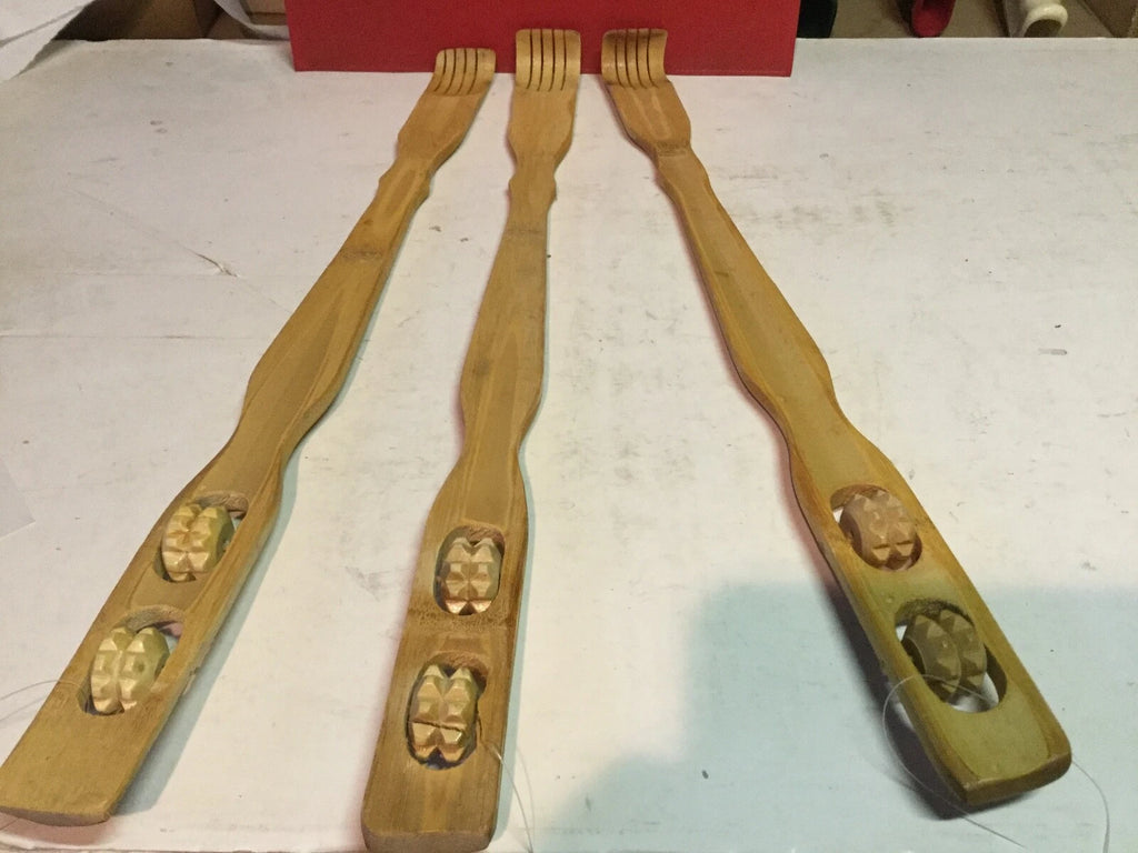 Back Scratchers Bamboo 18" long with Massager rollers (set of 3 pcs).