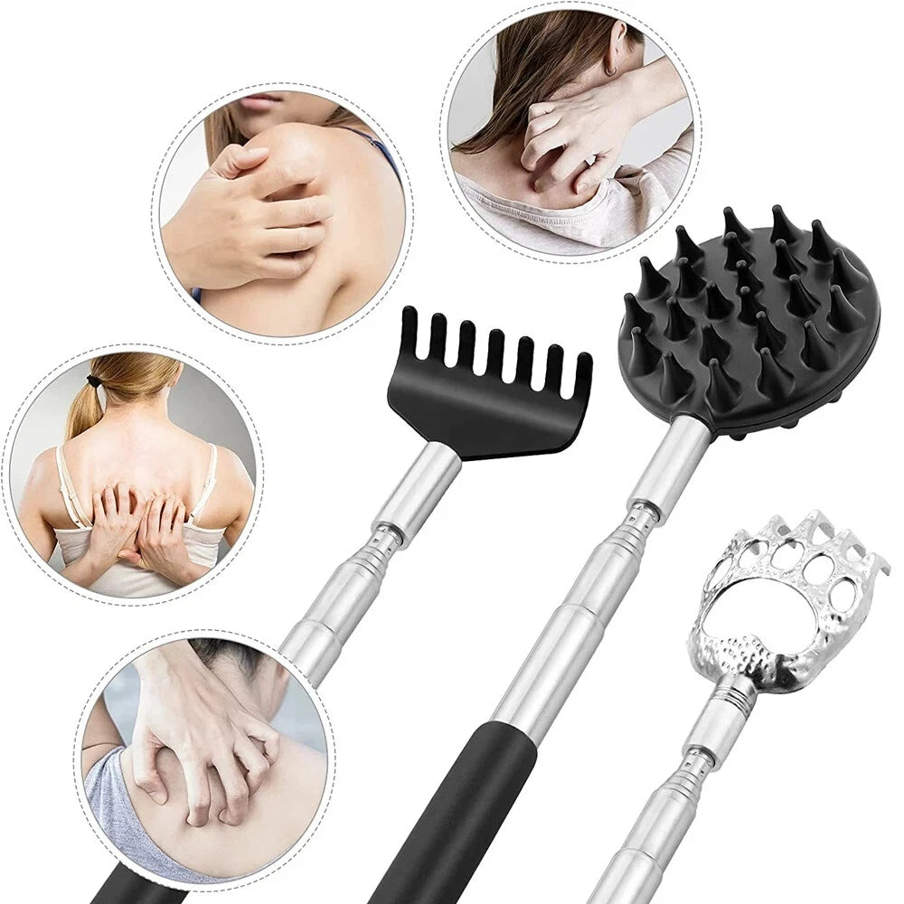 3Pcs Telescopic Back Scratcher Set Extendable Itch Relief Massage Portable Stick