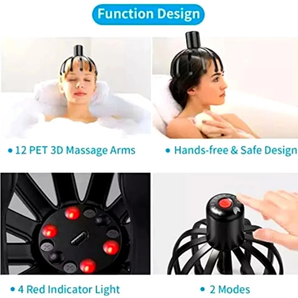 Electric Octopus Claw Scalp Massager Head Scratcher - 3 Modes for Stress Relief