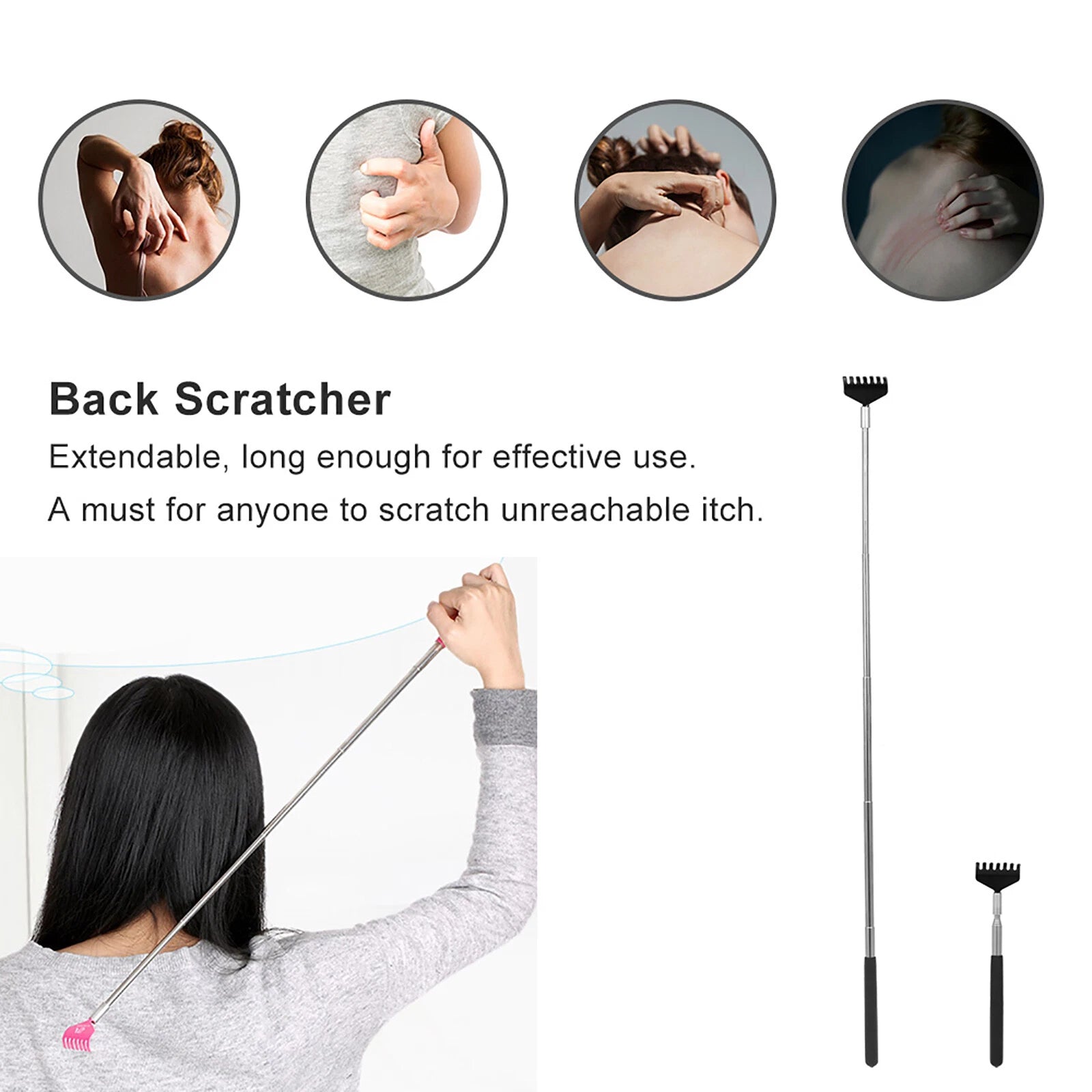 Anself Telescopic Back Scratcher Massager Metal Compact Extendable 5Section S2K5