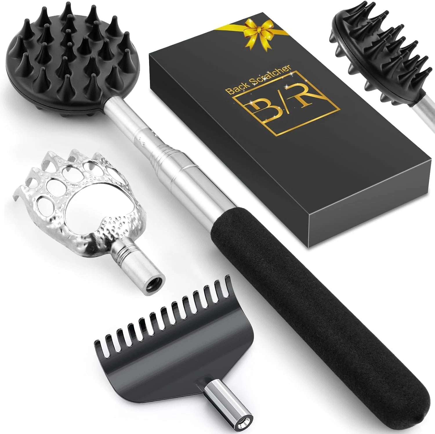 Telescoping Back Scratcher with 4Pcs Detachable Scratching Heads, Gifts for Men