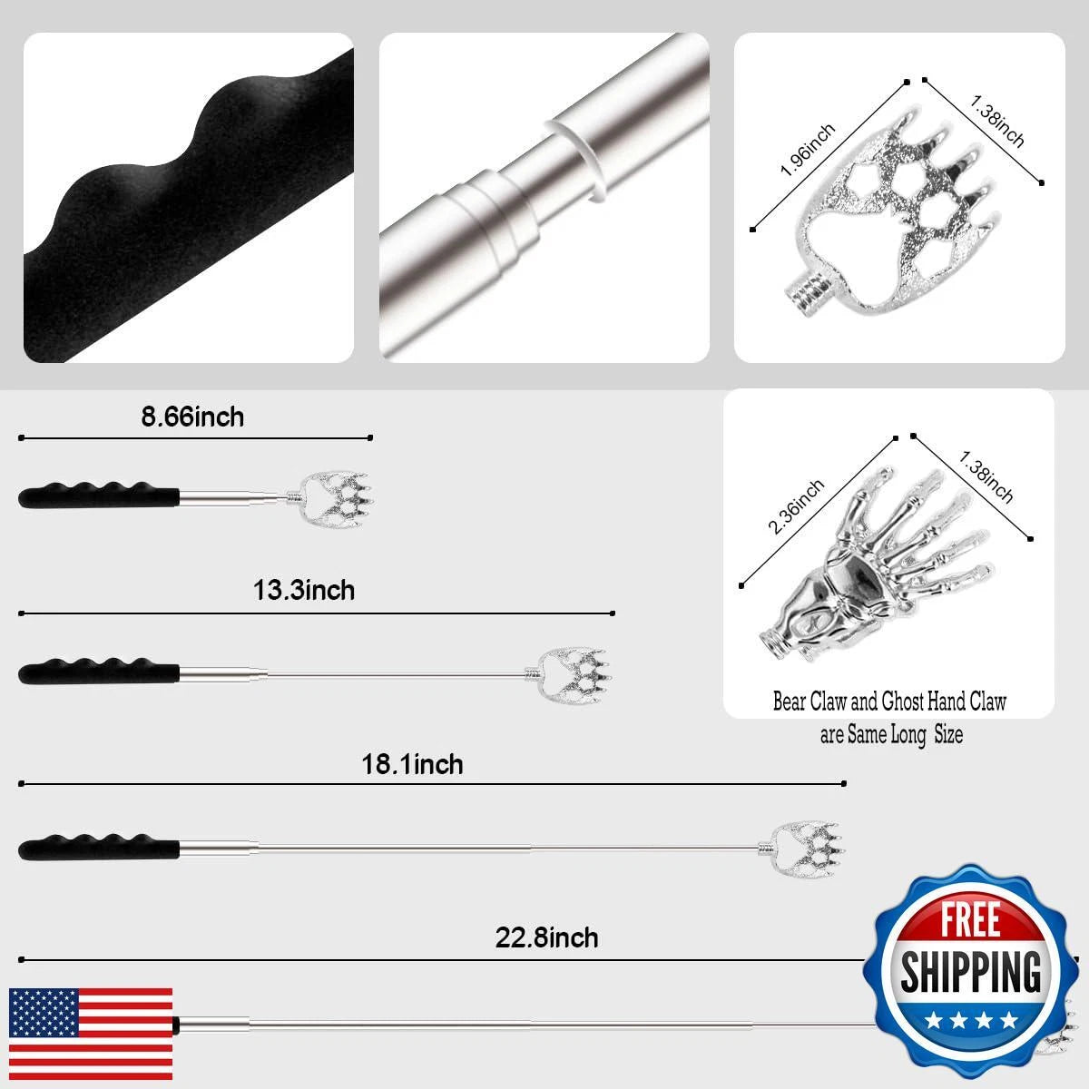 Asqraqo Back Scratcher 3 Pack Different Design Stainless Telescopic Back scra