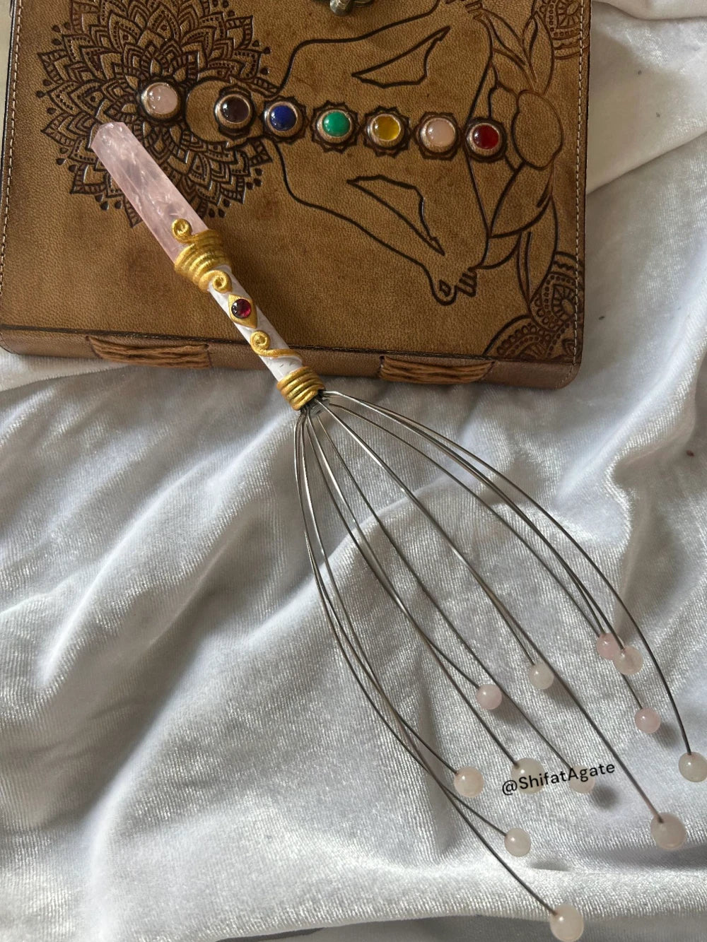 Rose Quartz Crystal Head Massager Octopus Scalp Scratcher Handmade Crystal Gift