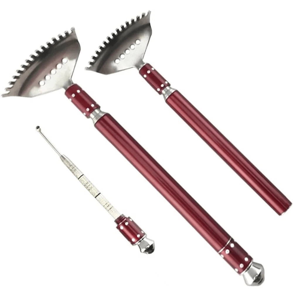 Red Silver Extendable Back Scratcher Ear Wax Remover Screwdriver