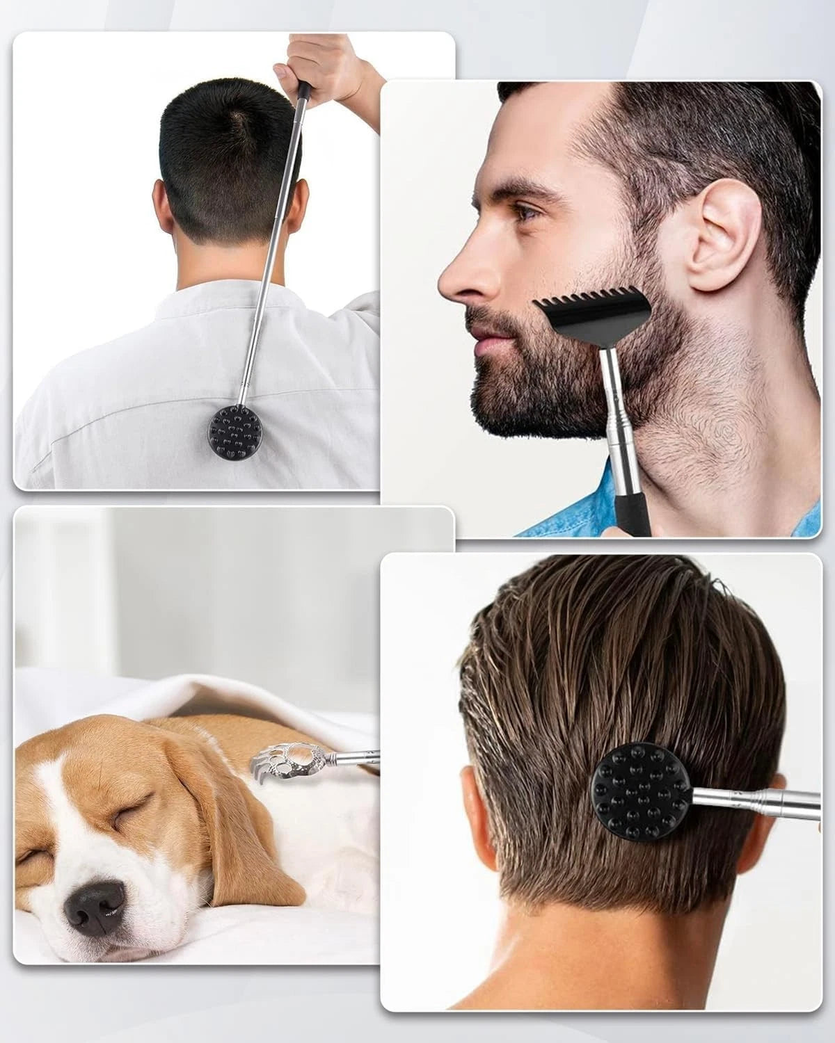 Compact Telescoping Back Scratcher - Featuring 4 Heads for Ultimate Relaxation