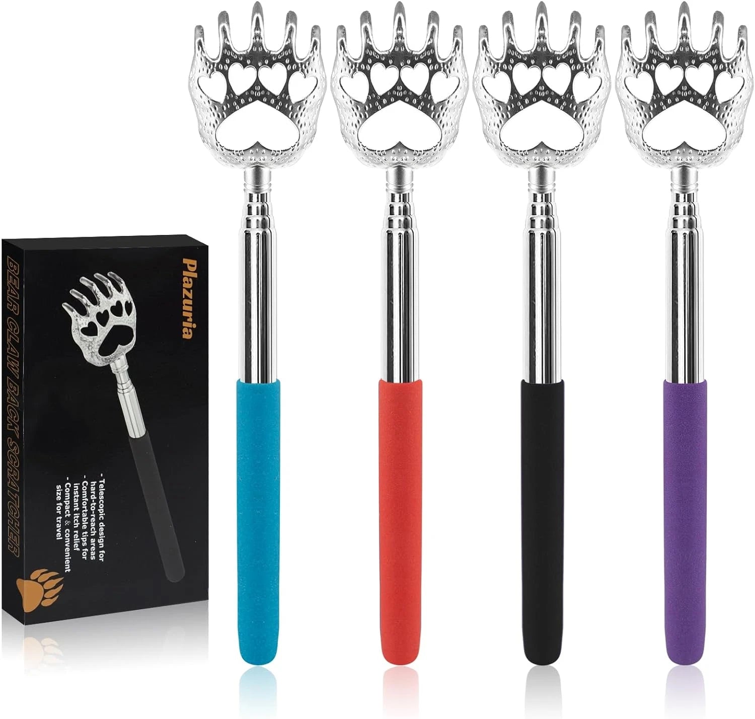 (4-Pack) Portable Extendable Telescopic Bear Claws Metal Back Scratchers/Hand Ma