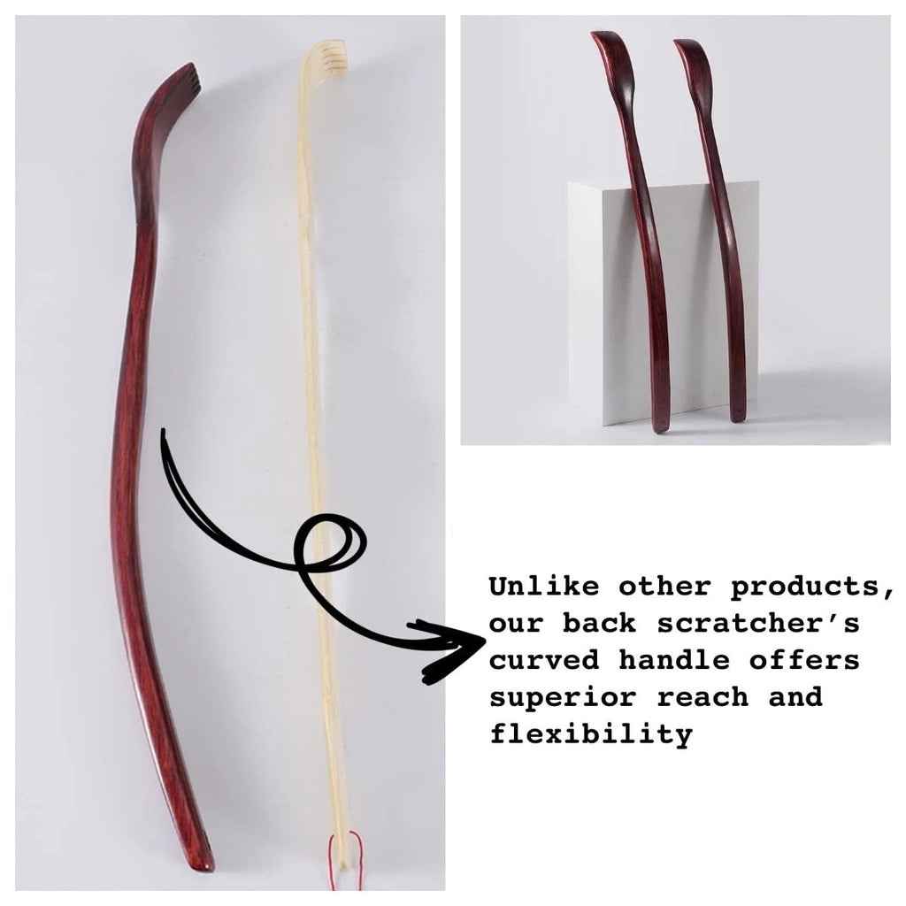 Oversized Wooden Back Scratcher: 18'' Extended Curved Handle for Better Reach,