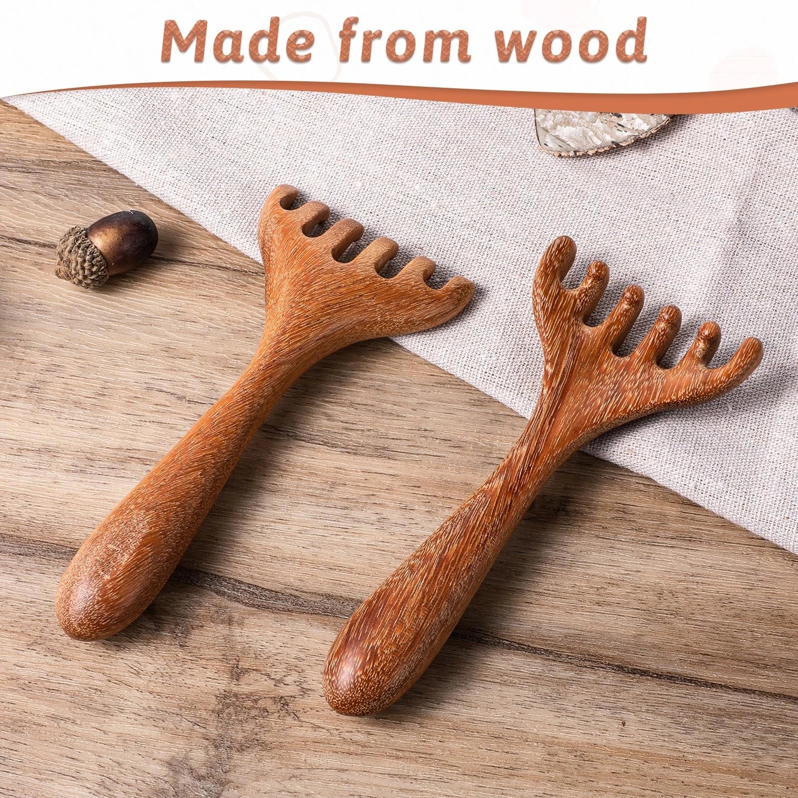 2 Pack Portable Wooden Head Massager Scalp Scratcher for Relaxation Stress