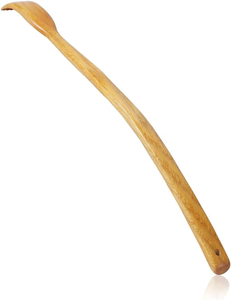 Oversized Wooden Back Scratcher: 18'' Extended Curved Handle for Better Reach, H