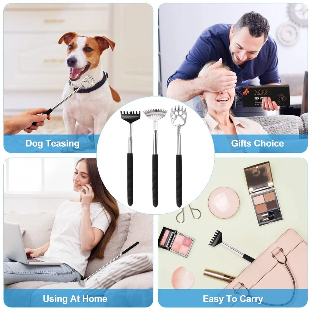 3 Pack Different Back Scratcher Metal Portable Telescoping with Rubber Handles