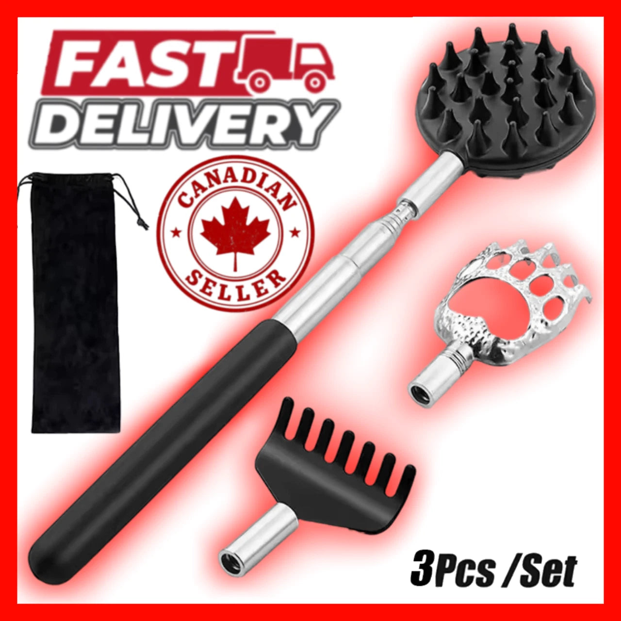 3Pcs Telescopic Back Scratcher Set Extendable Itch Relief Massage Portable Stick