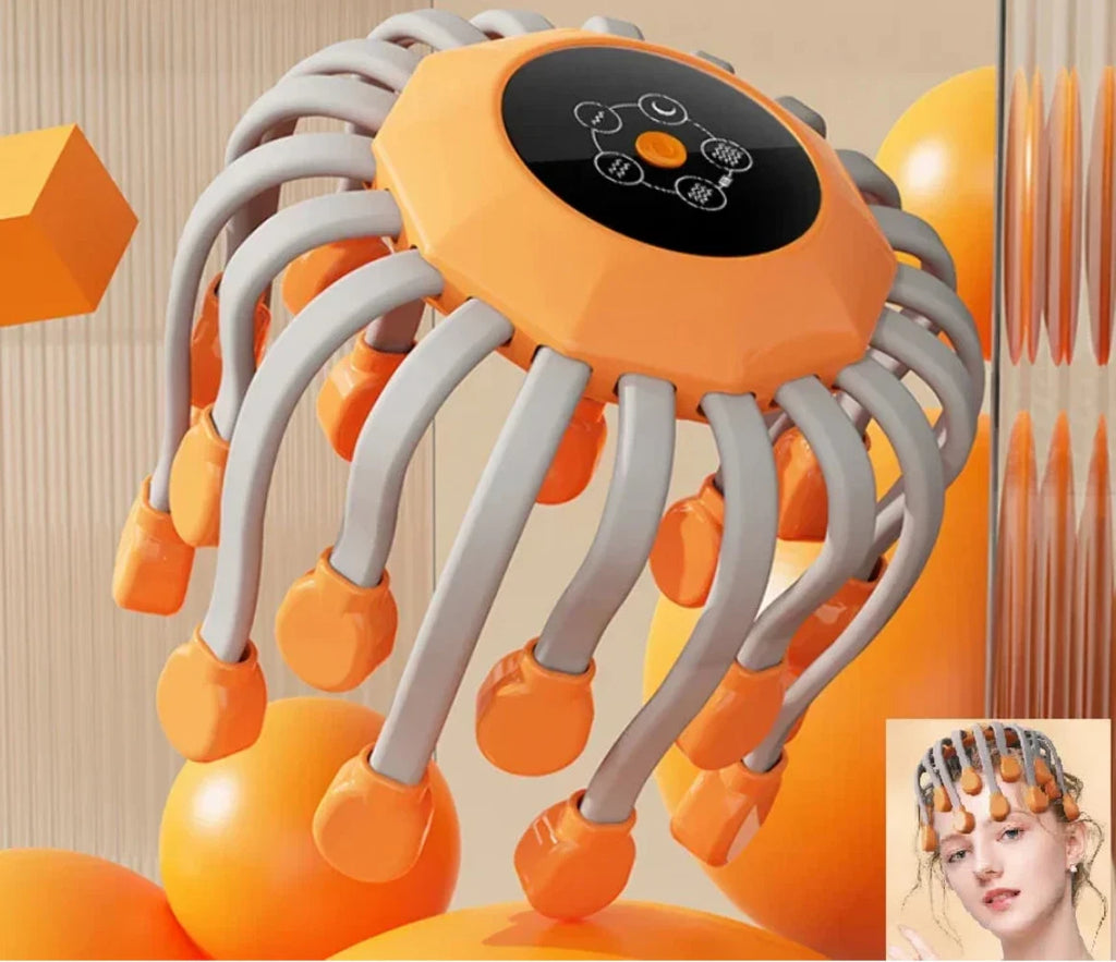 20-Head Scalp Massager with Red Light Therapy Octopus Scratcher Orange