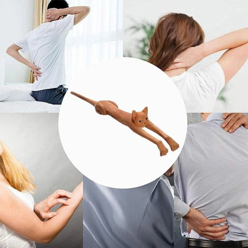 Wooden Cat Shaped Back Scraper, Manual Massage Tool, Manual Back Scratcher