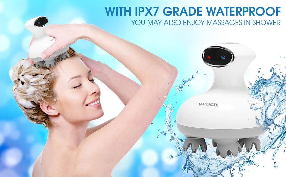 Electric Scalp Head Scratcher Portable Head Massager Waterproof Hair 3D Kneading