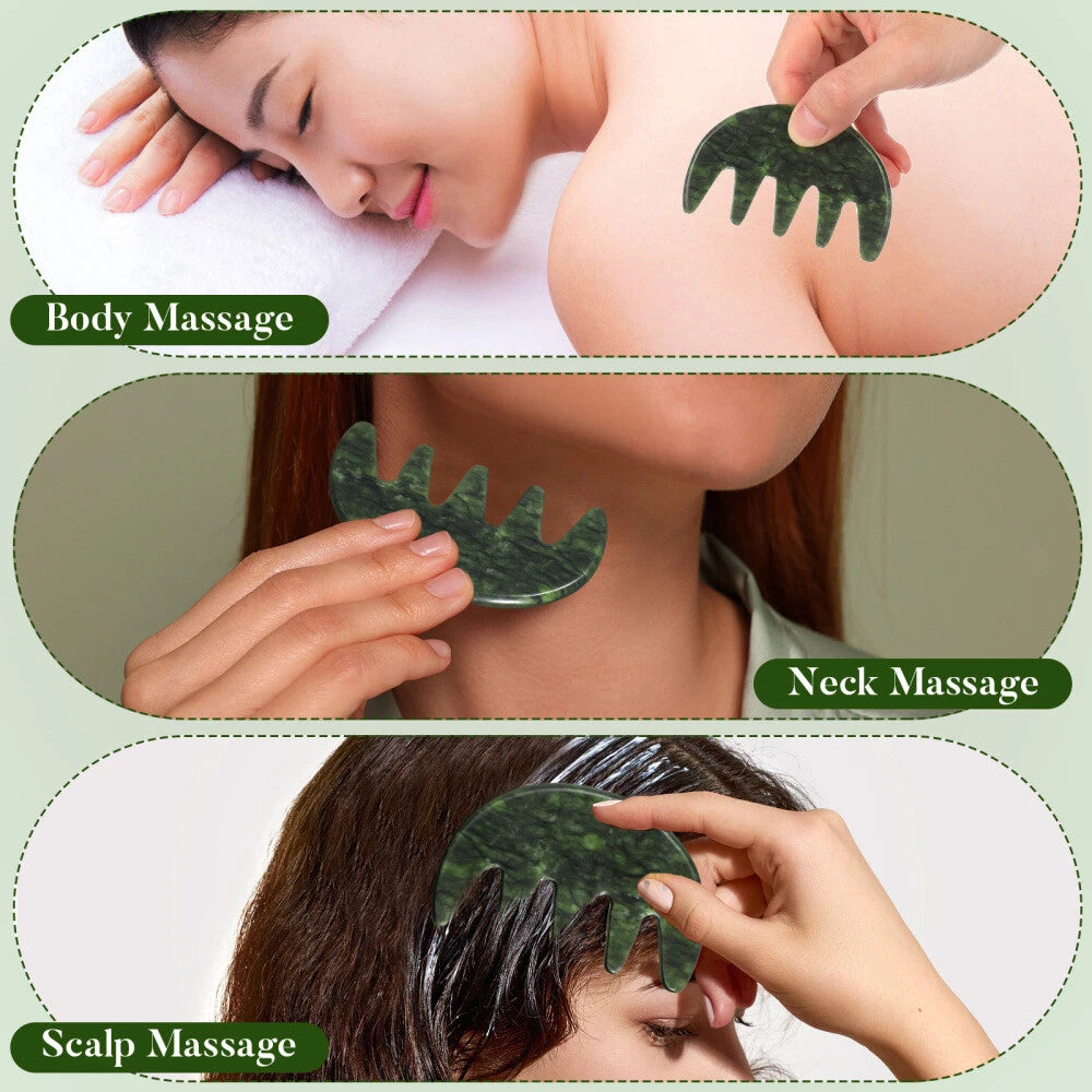 Jade Massage Comb Head Scratcher Massager Whisk Stone Hair Guiding