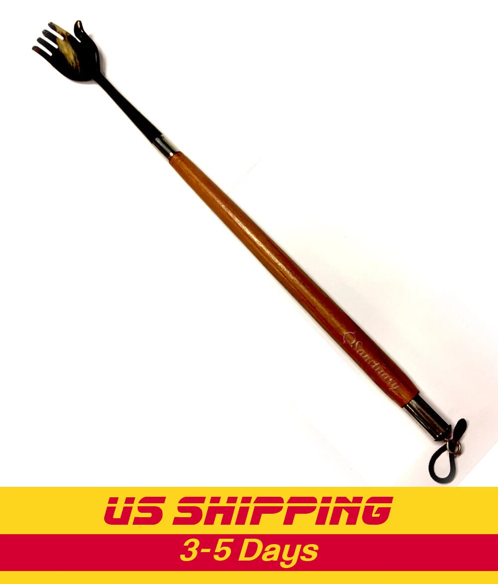 Back Scratcher Buffalo-Horn Massager Wooden Handle Durable Handmade Craft 17"