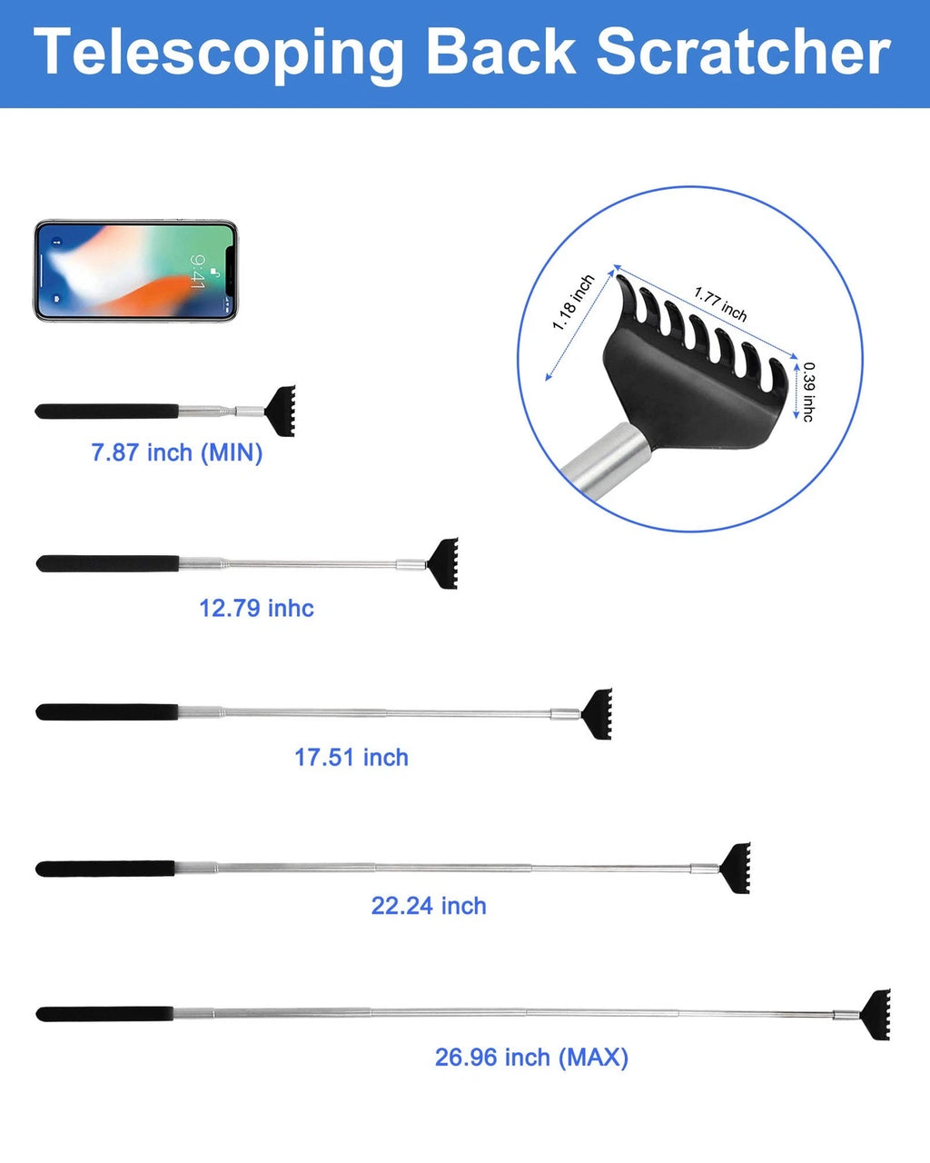 2 Pack Portable Extendable Back Scratcher Metal Telescoping Back Scratchers