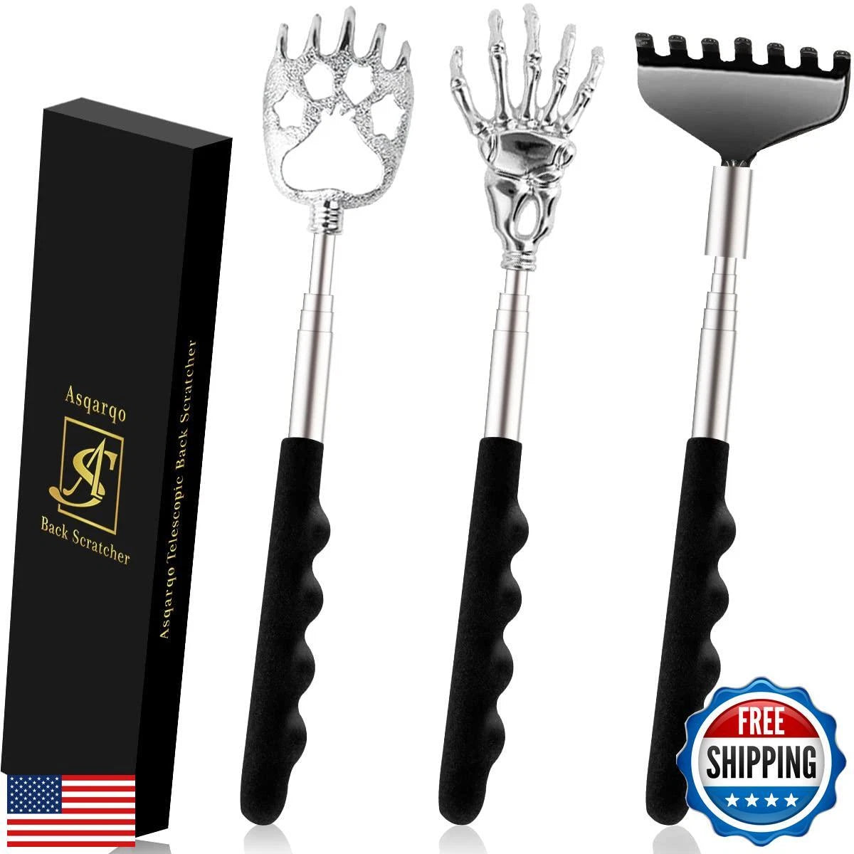 Asqraqo Back Scratcher 3 Pack Different Design Stainless Telescopic Back scra