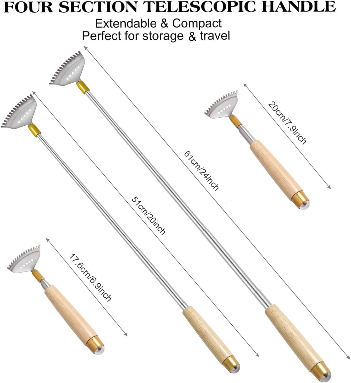 Back Scratchers Extendable Metal Wooden Handle Massage Roller 2 Pack