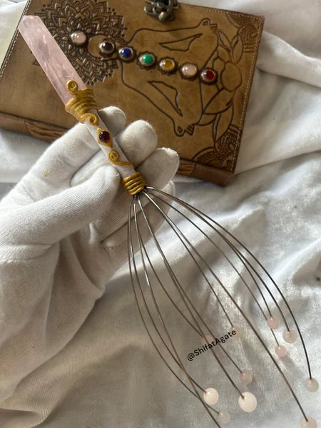 Rose Quartz Crystal Head Massager Octopus Scalp Scratcher Handmade Crystal Gift