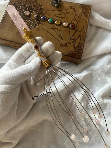 Rose Quartz Crystal Head Massager Octopus Scalp Scratcher Handmade Crystal Gift