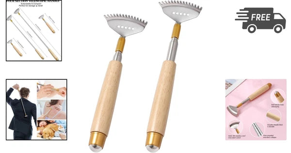 Back Scratchers Extendable Metal Wooden Handle Massage Roller 2 Pack