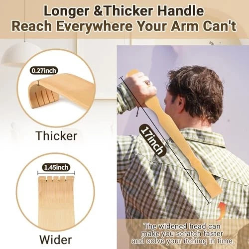 Wooden Bamboo Back Scratcher, 17" Natural Handmade Back Scratchers for 3 Pack