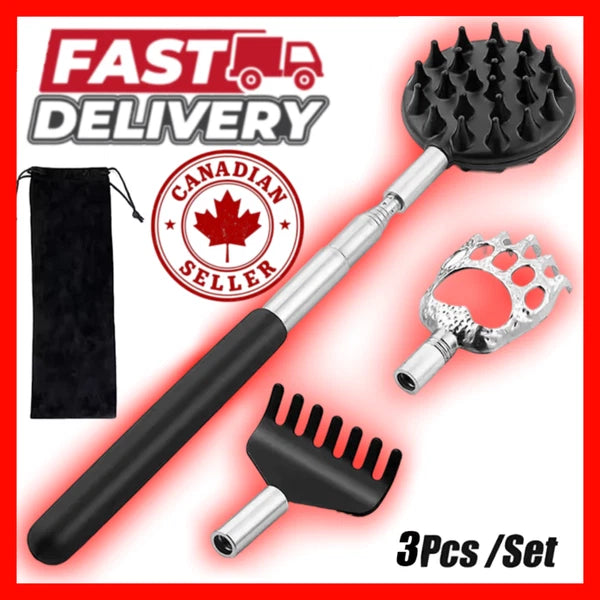 3Pcs Telescopic Back Scratcher Set Extendable Itch Relief Massage Portable Stick