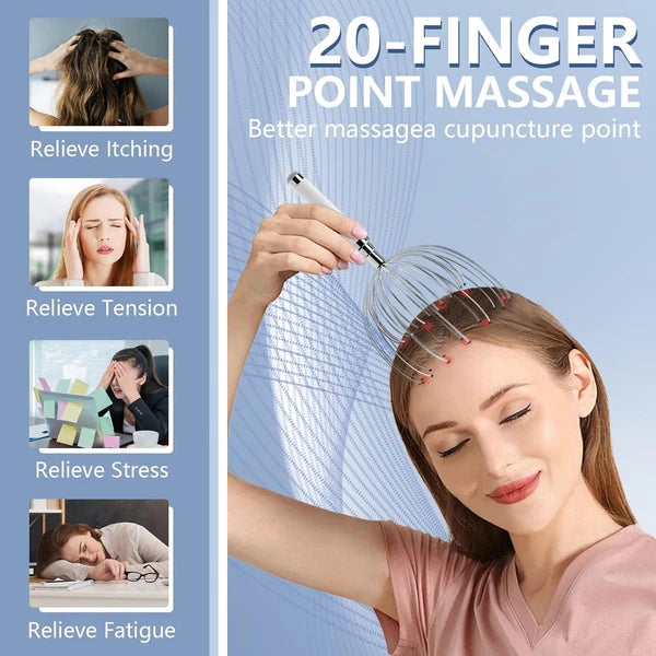 Electric Scalp Massager with 20 Metal Fingers - Head Scratcher Tool