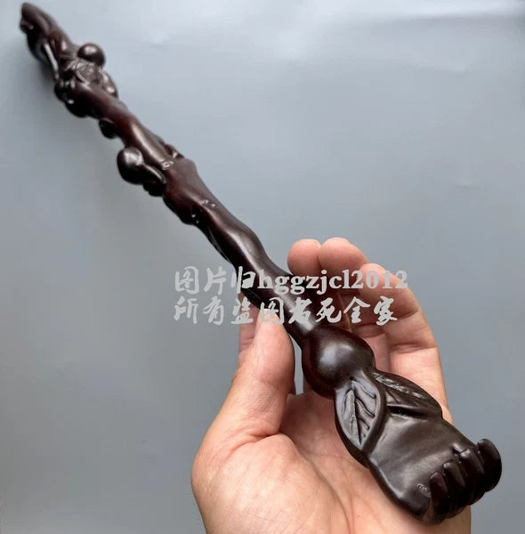 Natural Ebony Wood Carved Monkey Flower Back Scratcher Massage Health Care Tool