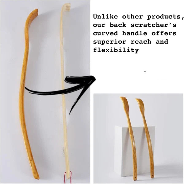 Oversized Wooden Back Scratcher: 18'' Extended Curved Handle for Better Reach, H