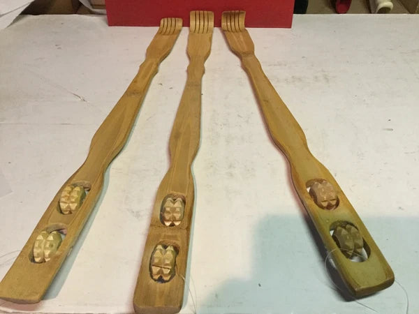 Back Scratchers Bamboo 18" long with Massager rollers (set of 3 pcs).